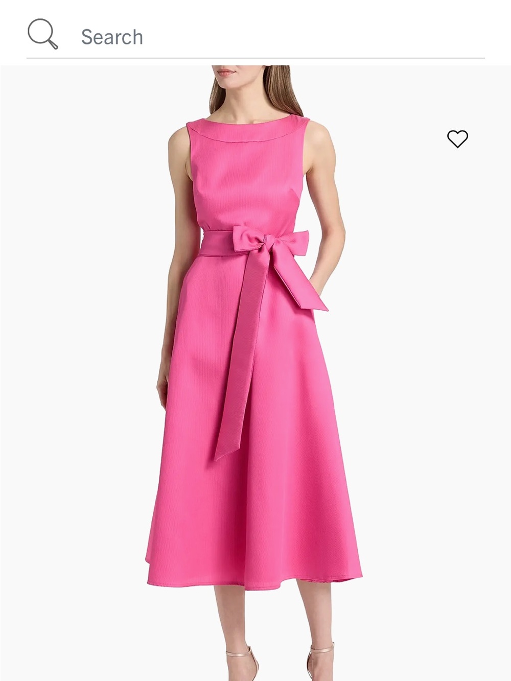 Badgley Mischka Gazar Boat Neck-Sleeveless Pink Midi Dress with Bow Waist